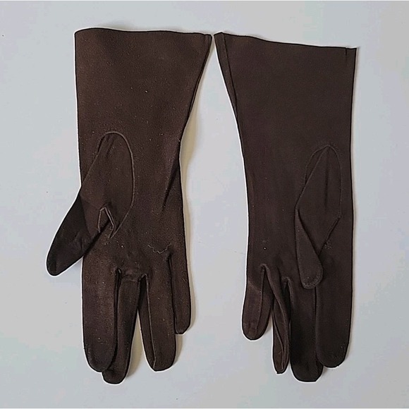 Miss Aris Gloves Vintage Suede Bracelet Length Five Finger Chocolate Brown - Picture 6 of 10